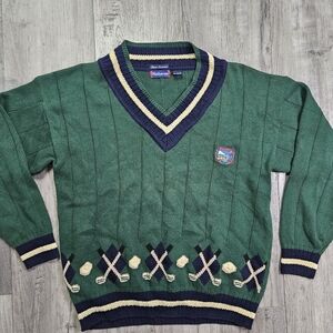 Hathaway Hand Intarsia Vintage Golf sweater knit Mens Large varsity preppy 80s